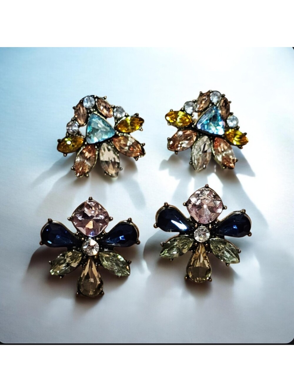 Two Baublebar NEW Vintage Style Rhinestone Pierced Earrings Bronze